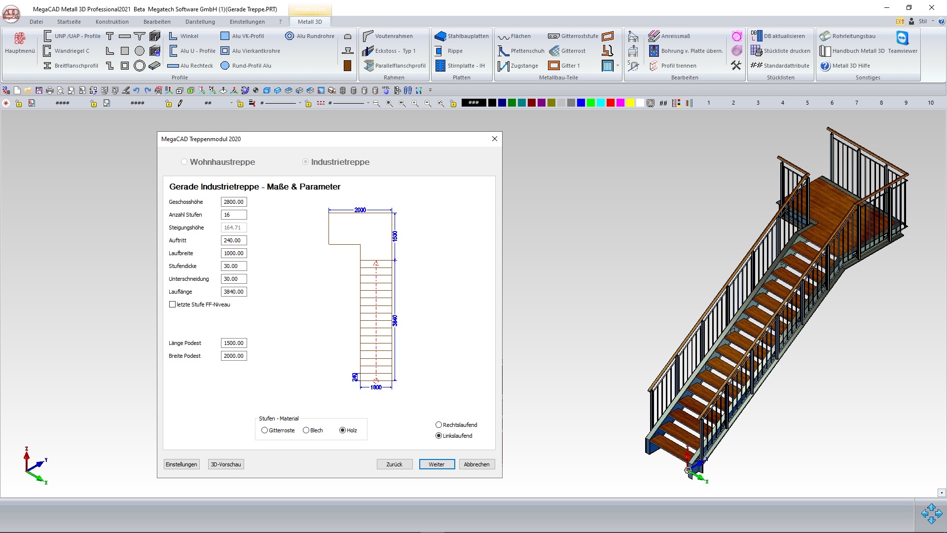 Gerade Treppe mit Podest